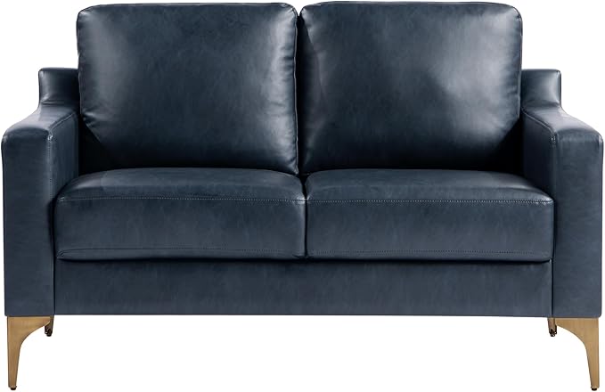 Serta Triton 55.5" Loveseat, Transitional Modern, Dreamcoil Comfort, Metal Legs, Vegan Leather, Navy Blue