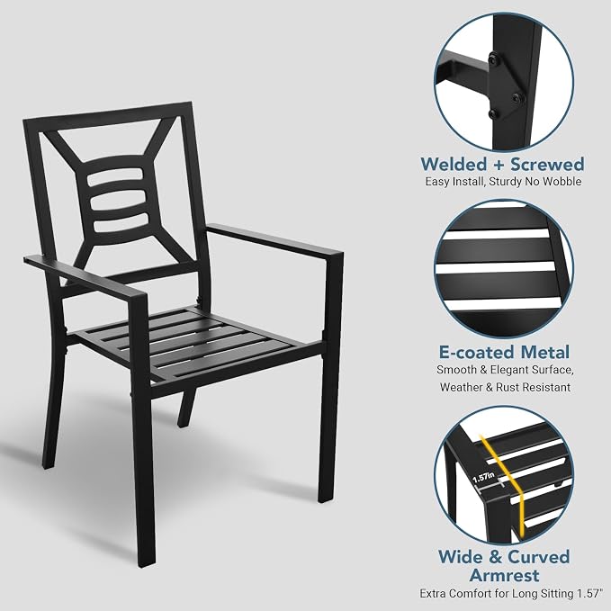 Patio Dining Chairs Set of 4, Stackable Metal Patio Chairs with High Back for Deck Bistro Porch Lawn, Black Wrought Iron Outdoor Dining Chairs - Image 5