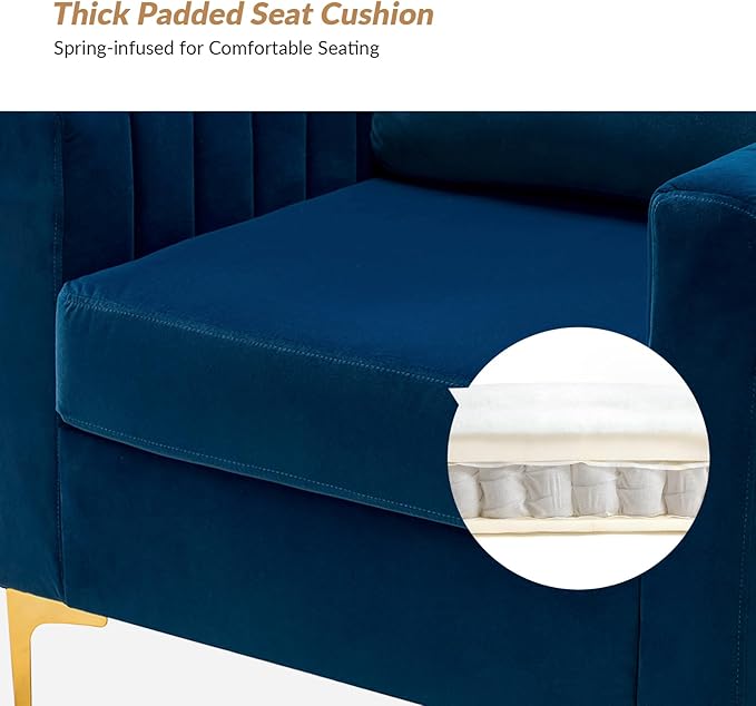 HULALA HOME Velvet Accent Club Chairs Set of 2, Modern Velvet Armchair Upholstered Accent Club Chairs Sofa Chairs with Gold Metal Legs Mid-Century Barrel Leisure Comfy Reading Armchair, Navy