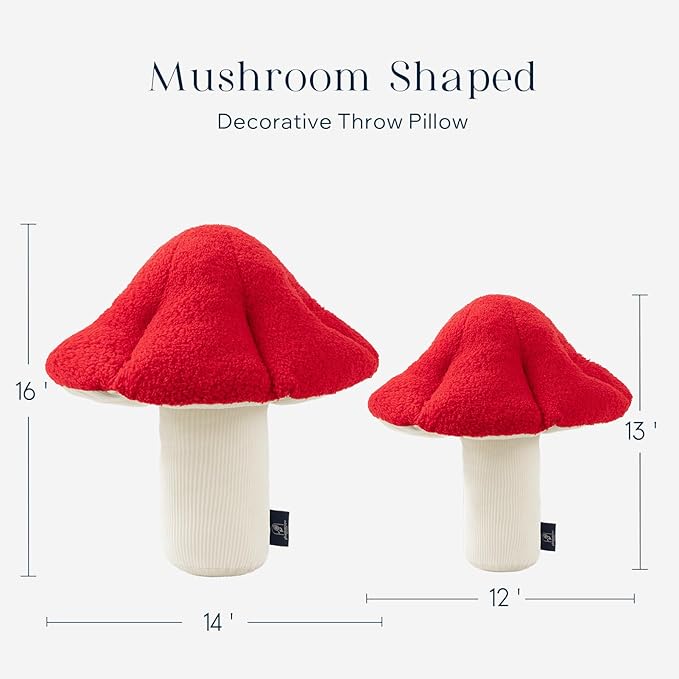 Phantoscope Mushroom Shaped Throw Pillow, Teddy Fleece Soft Mushroom Decorative Pillows Cute 3D Shaped Cushion for Couch Sofa Bed Chair, Red,13 x 12 inches