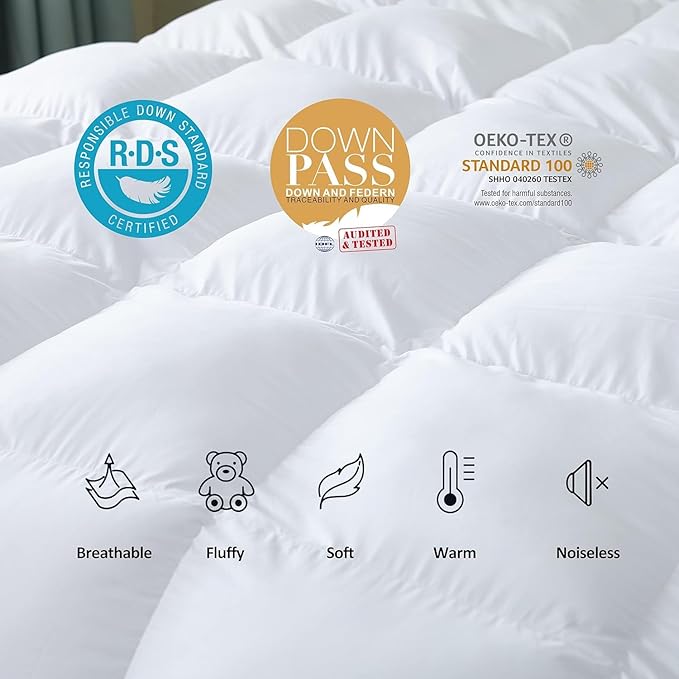 Luxurious Goose Down Feather Fiber Comforter Duvet Insert, Plain Solid Design,White 120 x 120, Premium Baffle Box 100% Egyptian Cotton, 85 oz Fill Weight, Super King