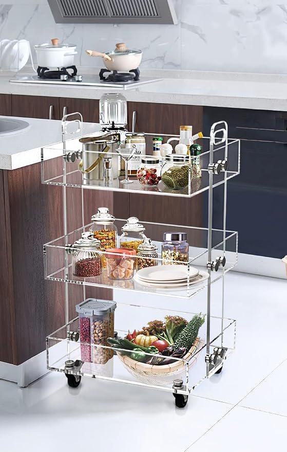 ONELUX 3-Tier Acrylic Utility Rolling Cart, Multifunction Storage Cart On Wheels - Image 7