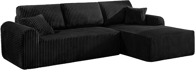 109-Inch L-Shaped Right Facing Boneless Corner Sofa 2 PCS Modular Sectional Cloud Sofa Couch with Chaise Lounge and Toss Pillow, Corduroy Boneless L-Shaped Couches