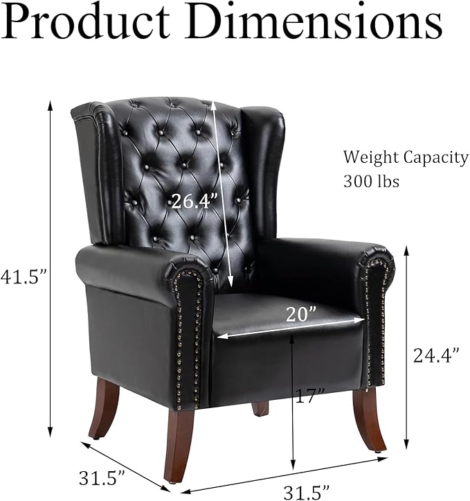 Modern Accent Chair Set of 2, Mid-Century Upholstered Wingback Armchair Club Sofa Chair with Wooden Legs, Living Room Chair for Bedroom, Balcony, Lounge (Blue Check)