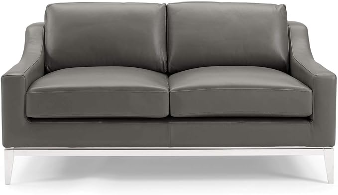 Modway Harness 64" Leather Loveseat in Gray with Stainless Steel Base