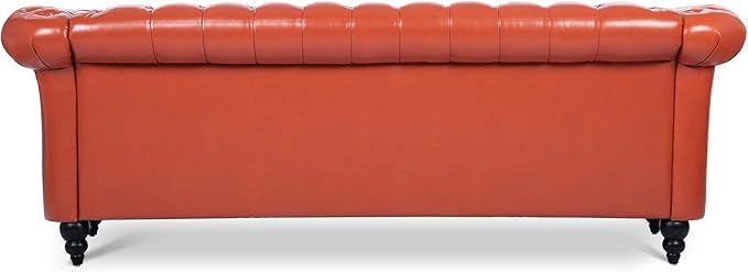 ERYE 84.5-Inch Classic 3 Seat Chesterfield Sofa Couches for Living Room Bedroom, 3 Seaters Button Tufted Faux Leather Upholstered Chesterfield Sofa Couch,Wood Legs | Button Tufted, Easy to Assemble, Nailhead, Removable Cushion