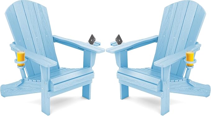 SERWALL Adirondack Chair with Cup Holders - Composite Adirondack Chairs HDPE Outdoor Chairs Set of 2 All Weather Use- Light Blue by SERWALL