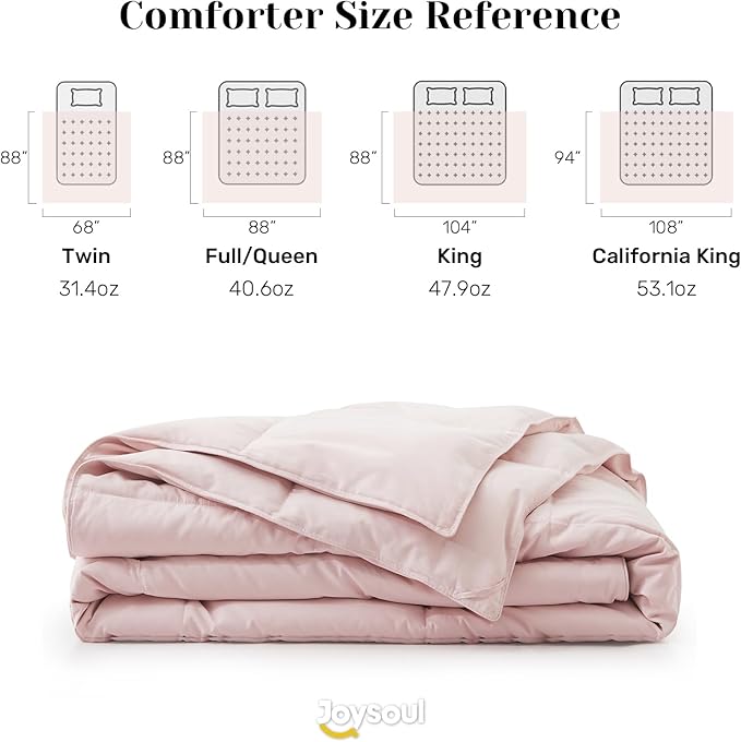 Joysoul Goose Feathers Fiber Comforter - Lightweight Ultra Soft Fabric Cover Breathable White Down Feather Fill, Pink California King Size Duvet Insert (108" X 94")