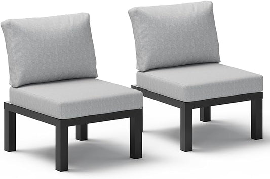 Aluminum Outdoor Patio Sofa Set, 2 Seats Modular Sectional Single Seat Sofa Chairs with Removable Cushions, All-Weather Outdoor Conversation Sets for Garden & Yard, Gray