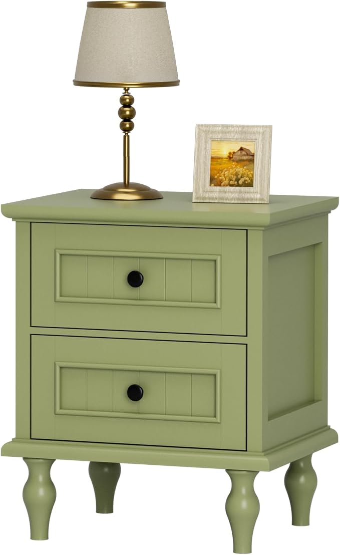 Scurrty Vintage Nightstand, Antique End Table with 2 Drawers, Taller Nightstand for Bedroom, Side Table for Bedroom,Green (Single) by Scurrty