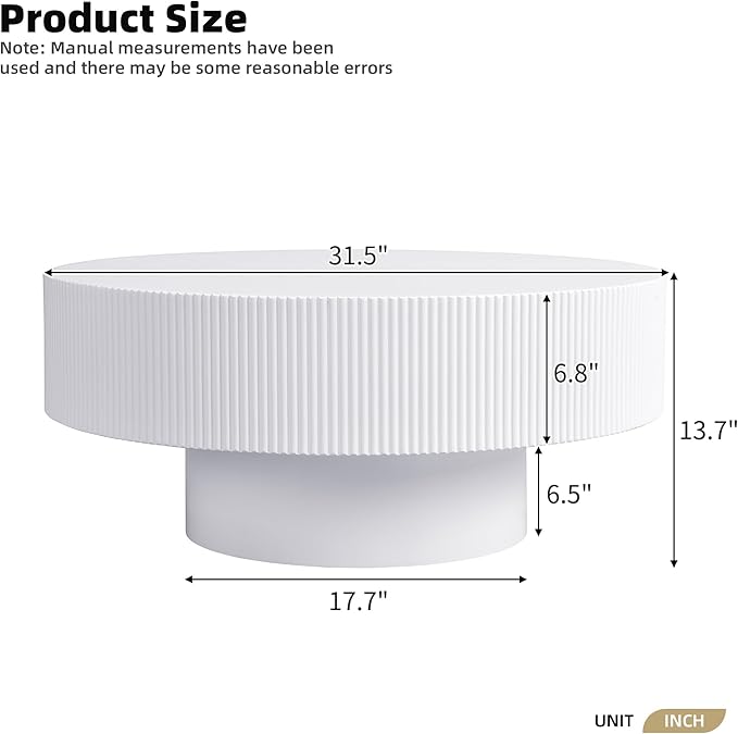 Merax Modern Round Coffee Table with Sturdy Base, Wood Sofa Center Tables for Living Room, Reception Room, Easy Assemble, White