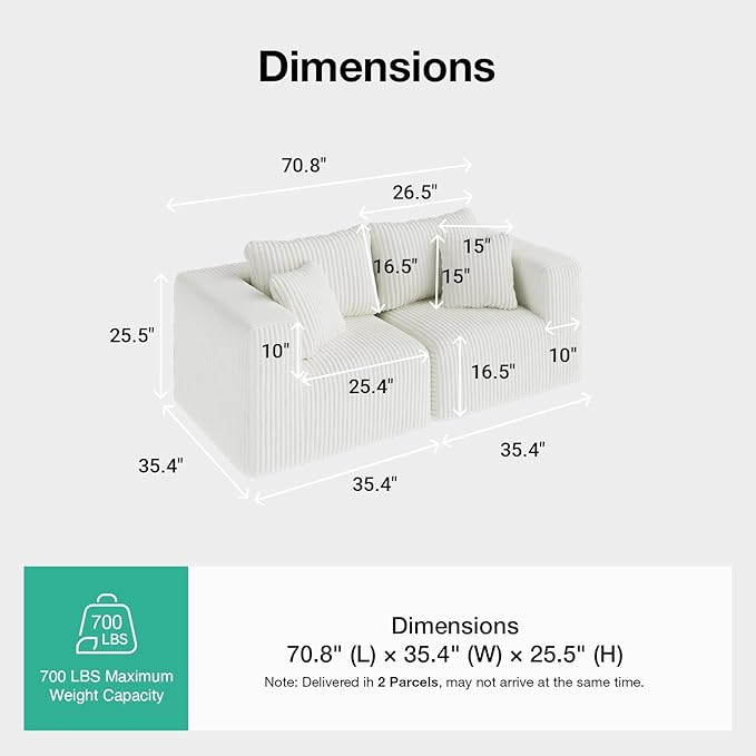 Novilla 70.8" Modular Sectional Sofa, Modern Cloud Sectional Couch with Smarts Coil® Support, Upholstered Boneless Couch for Living Room Apartments Bedroom, No Assembly Required, Beige (Loveseat)
