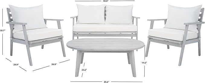 SAFAVIEH Outdoor Collection Deacon Grey/Beige Cushion 4-Piece Conversation Patio Set