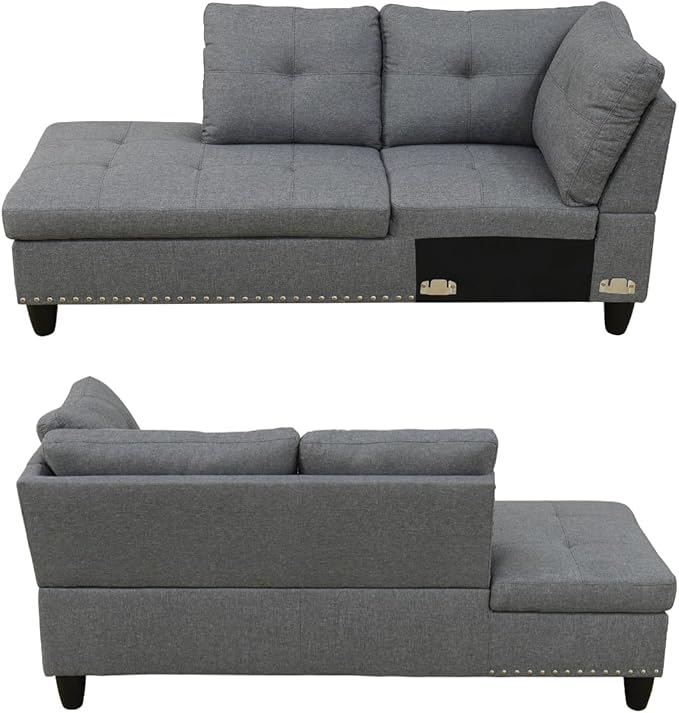 L Shape Sectional Couch with Chaise, 97.5 Inch Modular Sofa with Cup Holders, Sectional Couches for Living Room, Ergonomic Reclined Backrest, for Office and Small Apartment, Grey
