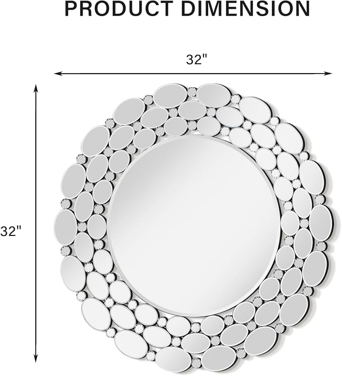32" Large Round Wall Mirrors, Modern Silver Mirror for Wall Decor, Elegant Decorative Mirror for Entryway, Living Room, Bedroom, Bathroom, Dining Room - Image 2