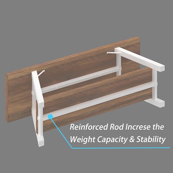 LVB Rustic Entryway Bench, Farmhouse Wood Indoor Shoe Bench with Storage in Bedroom End of Bed, Industrial Metal Foyer Shoe Rack Bench Seating for Hallway Living Dining Room, White Rustic Oak, 47 Inch - Image 6