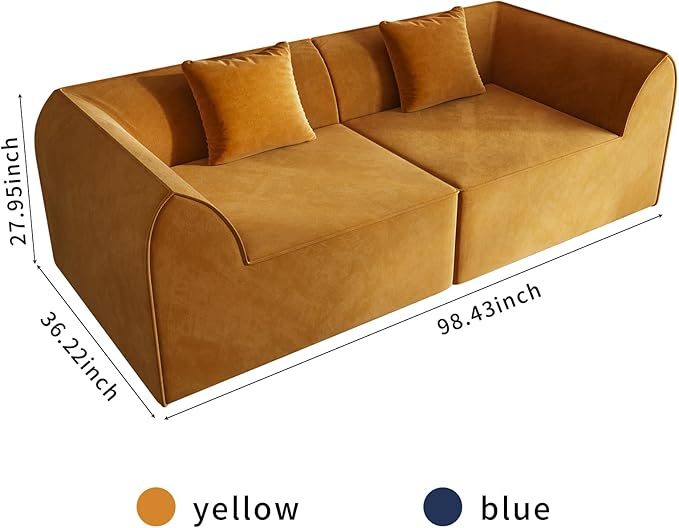 KEIKI 98.43'' Sofa Bed with Rectangle Pillow & Cushions, 2-Seater Convertible Chair, Folding Memory Foam Floor Couch & Sleeping Mattress, Modern Fabric Sleeper Sofa for Bedroom & Living Room,Orange