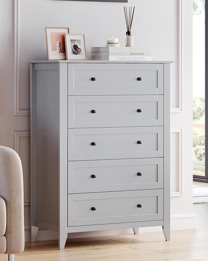 GarveeHome 5 Chest of Drawer Dresser, Wood Storage Organizer Cabinet with Drawers for Bedroom, Tall Dresser Nightstand for Living Room, Entryway, Grey by GarveeHome