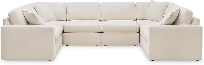 Signature Design by Ashley Modmax Contemporary Stain Resistant 6-Piece Sectional with Armrest, Throw Pillows and Reversible Cushions, Beige