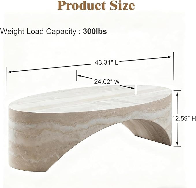 43.31" Oval Coffee Table in Faux Marble,Stylish and Modern Fiberglass Dining Table, No Assembly Modern Center Table for Living Room, Office, or Balcony.(Mars,ø43.31" x 24")