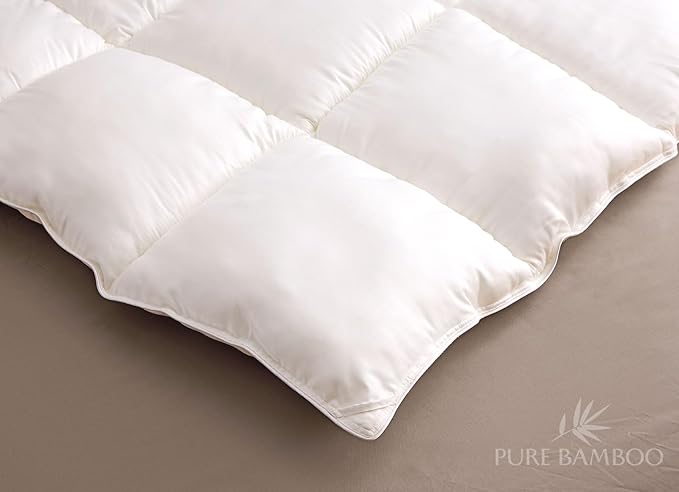 Pure Bamboo Duvet Insert Queen Size (90x92 in) - Ultra Soft Quilted Duvet Insert with 8 Corner & Side Loops, Double Stitching, Satin Piping - Luxuriously Soft (Queen, Heavyweight)