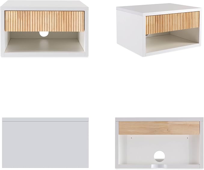 JONATHAN Y NST2001B Elise 15.71" Classic Contemporary Floating Wall Mounted Nightstand with Soft-Close Tambour Drawer and Cable Hole, White/Light Oak - Image 5