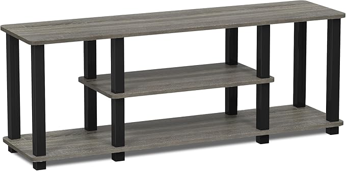 Furinno Turn-N-Tube No Tools 3D 3-Tier Entertainment TV Stand up to 50 inch TV, Square Tubes, French Oak Grey/Black - Image 4