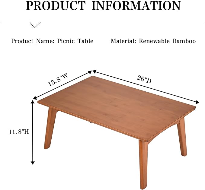 Japanese Floor Table No Assembly Required Bamboo Folding Walnut Coffee Table Bedroom 26x15.8x11.8in Furniture Low Tea Table for Sitting on The Floor Walnut Large