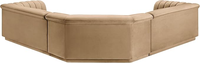 Meridian Furniture 194Camel-Sectional Cascade Collection Modern | Contemporary Modular Sectional with Soft Camel Velvet Fabric, Deep Channel Tufting, Curved Arms, 148" W x 80" D x 28" H, Camel