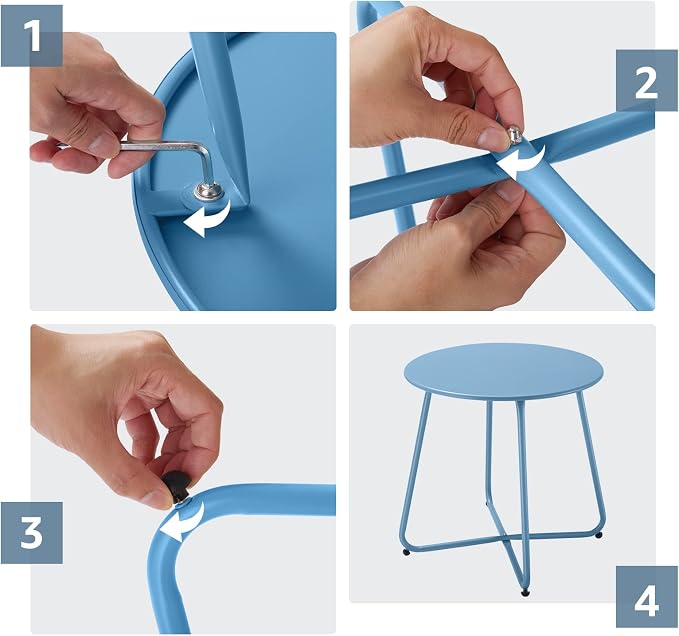 Meluvici Patio Outdoor Side Table Waterproof Round Metal Steel Small Side Table Weather Resistant Portable Outdoor and Indoor End Table for Garden Balcony Yard, Blue - Image 5