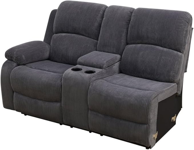 Reclining Sectional Sofa Set, L Shaped Recliner Couch with Cup Holder and Storage Console for Home Theater & Living Room, Dark Gray