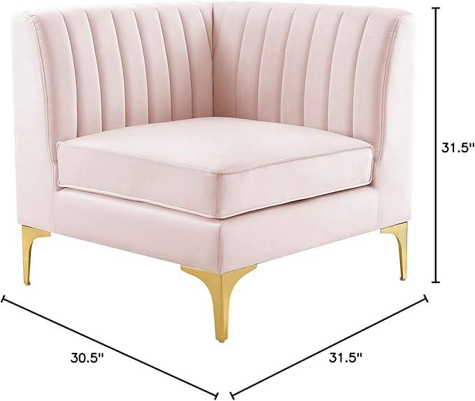 Modway EEI-3983-PNK Triumph Channel Tufted Performance Velvet Sectional Sofa Corner Chair, Pink
