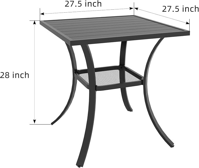 Anmutig Small Outdoor Patio Dining Set, 27.5 Inch Square Dining Table with 2 Navy Blue Swivel Chairs - Style2 - Image 2