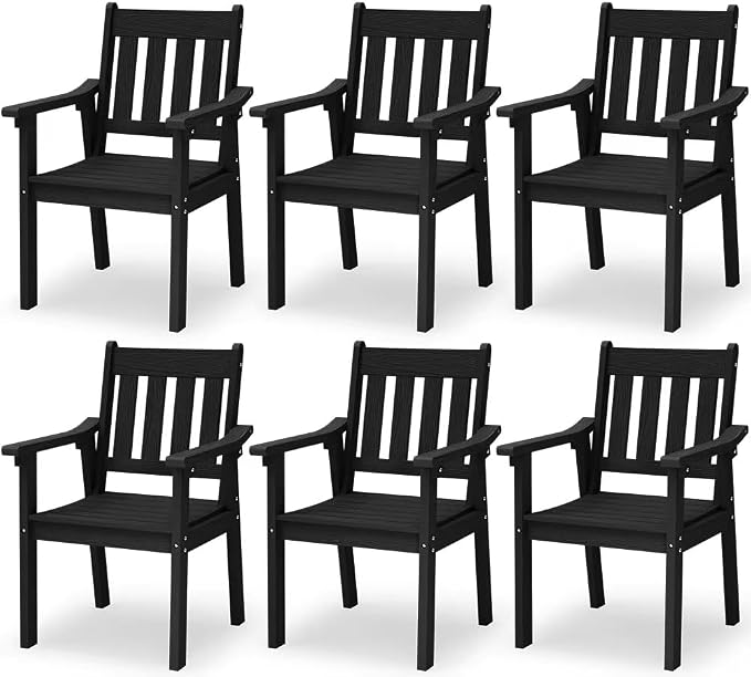 YEFU Patio Dining Chairs Set of 6: All Weather Outdoor Dining Chairs with Wide Curved Seat and Backrest - Outdoor Furniture Plastic for Outside Backyard/Garden/Porch/Deck 350lbs Capacity Black by YEFU