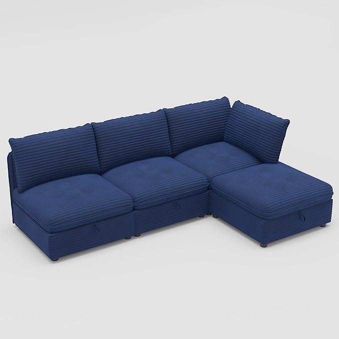 ERYE Modern Modular Storage Sectional Sofa, U/L Shaped Corduroy Modular Sofa Couch W/Movable Ottoman & Seat, 4 Seater Corduroy Upholstered Sofa Couch for Living Room