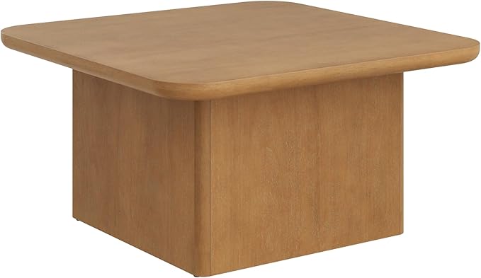 Nathan James Rein Organic Modern Coffee Table, Rustic Wood Square Coffee Table with Rounded Edge, Pedestal Coffee Table for Living Room, Light Brown