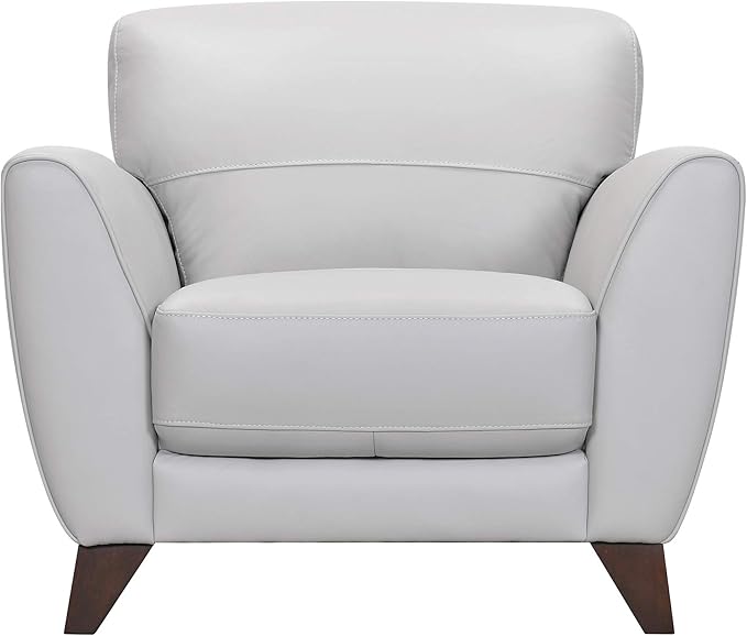 Jedd Contemporary Chair in Genuine Dove Gray Leather with Brown Wood Legs