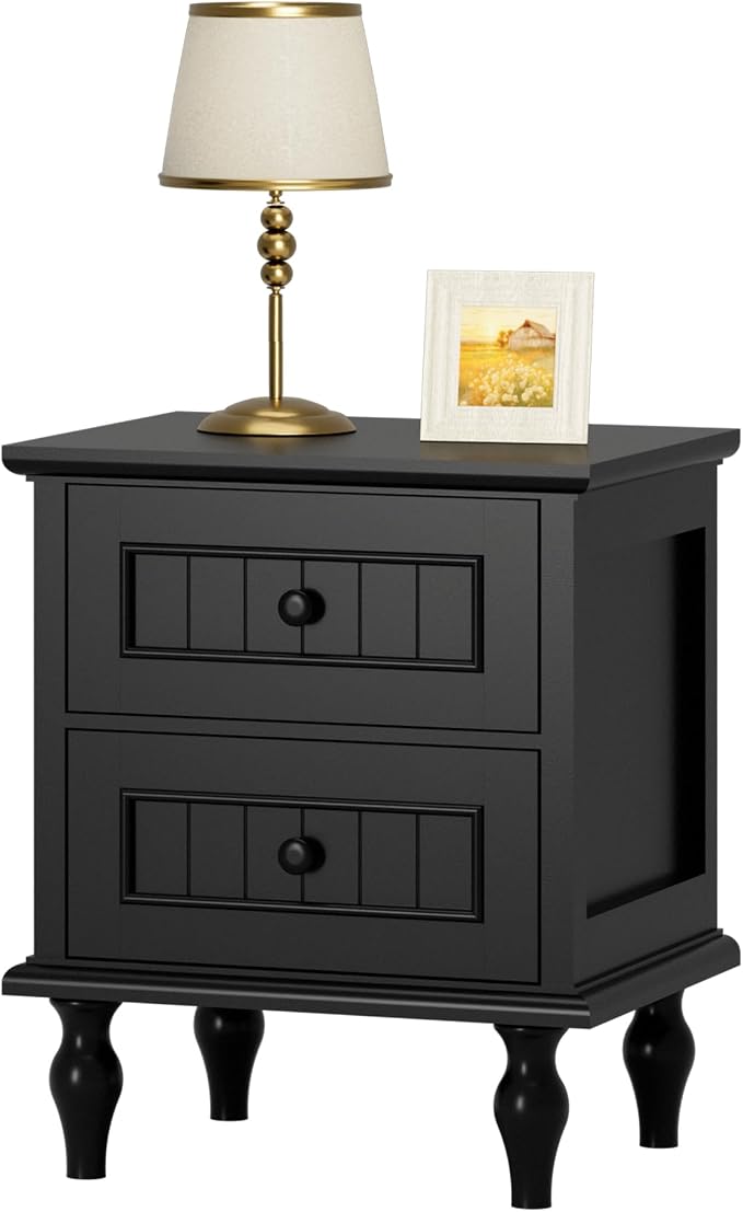 Scurrty Vintage Nightstand, Antique Style End Table with 2 Drawers, Taller Nightstand for Bedroom, Side Table for Bedroom (Black, Single) by Scurrty