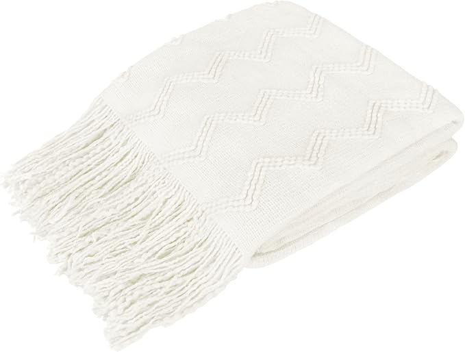 PAVILIA White Knit Throw Blanket for Couch, Twin Bed, Soft Knitted Farmhouse Sofa Throw for Living Room, Lightweight Decorative Summer Blanket for Chair, Outdoor Textured Boho Blanket, 60x80