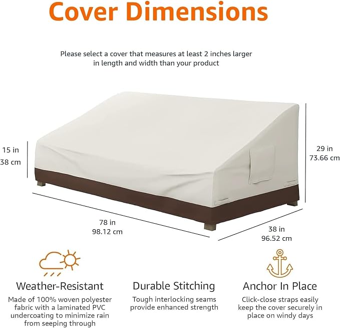 Amazon Basics 3 Seater Outdoor Sofa and Patio Furniture Cover, Waterproof, Anti-UV, Polyester, 78" x 38" x 29", Beige/Tan - Image 4