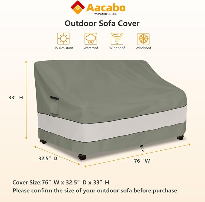 Outdoor Sofa Cover,Patio Loveseat Cover,3-Seater Bench Cover,Waterproof Heavy Duty Patio Furniture Covers,76W x 32.5D x 33H Inches - Image 2