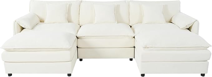 109-Inch U-Shaped Sectional Cloud Sofa Oversized Modular 5 Seaters Sofa Couch with 2 Ottoman Chaise and Pillow Armrest, Chenille Upholstered Convertible Cloud Couch