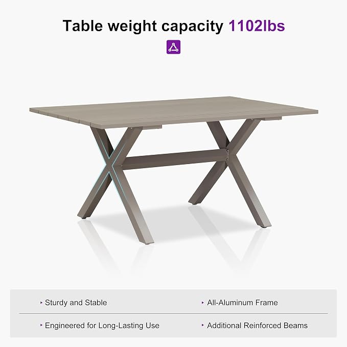 PURPLE LEAF Patio Dining Set for 6 All-Weather Wicker 7 Piece Aluminium Outdoor Table and Chairs Set Included Cushions for Backyard Indoor Decor Kitchen Modern Outdoor Furniture Set Champagne - Image 5