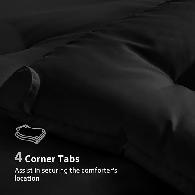 Comforters Queen Size, All Season Quilted Bed Comforter, Ultra-Soft Down Alternative Duvet Insert with 4 Tabs, Lightweight Bedding Blanket - Machine Washable, Black