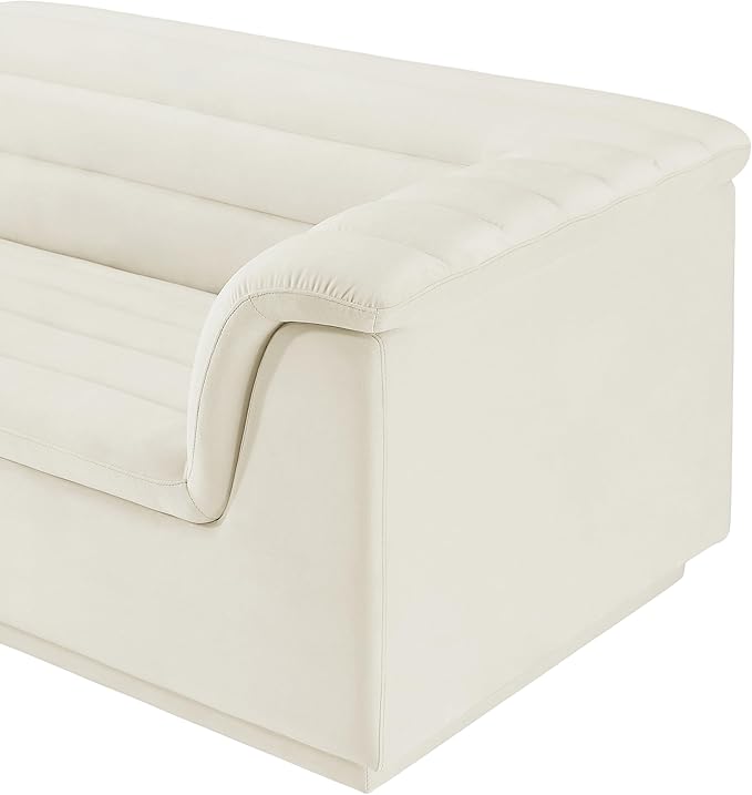 Meridian Furniture 194Cream-Sectional Cascade Collection Modern | Contemporary Modular Sectional with Soft Cream Velvet Fabric, Deep Channel Tufting, Curved Arms, 148" W x 80" D x 28" H, Cream