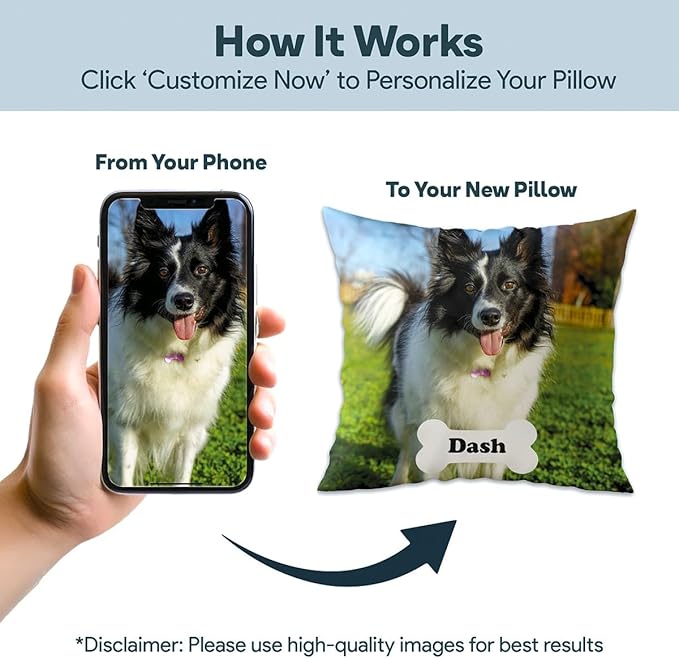 Fabric Textile Products Custom Pet Pillow - USA Made - Custom Pillow with Cat and Dog Photos - Bone with Name - Throw Pillow - Personalized Gift - Pet Gifts (16"x16")