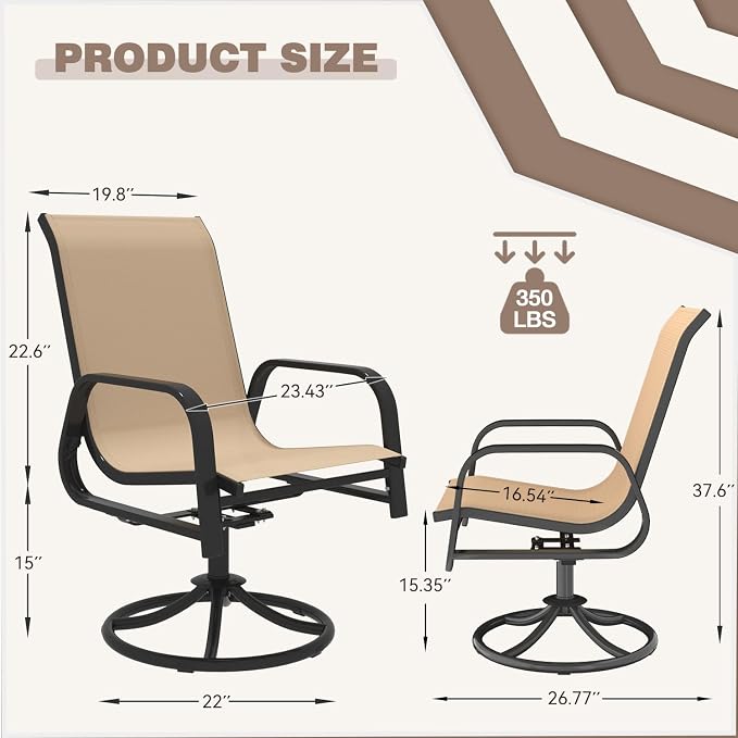 MELLCOM Patio Swivel Chair Set of 8, High Back Textilene Outdoor Dining Chairs with E-Coating Metal Frame, All-Weather Outdoor Furniture Rocker for Backyard, Porch, Garden, Lawn, Beige - Image 3