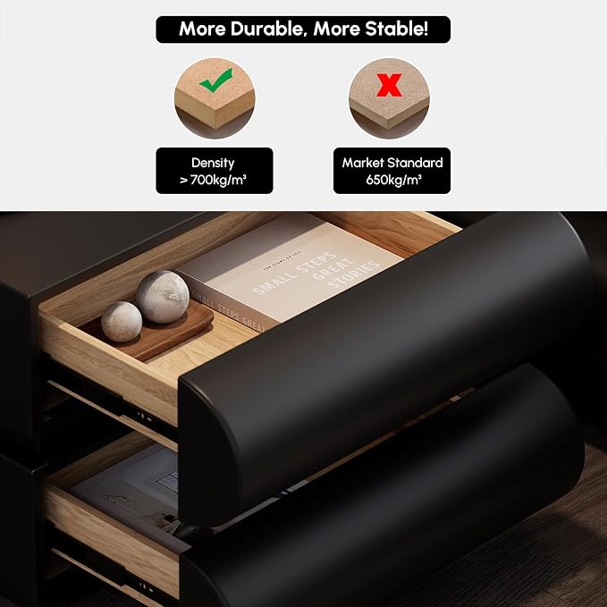 homary Smart Nightstand Modern Black Leather Nightstands with Wireless Charger Bedside Table with 2 Drawers for Bedrooms Living Rooms Offices 19.7" W x 15.7" D x 15.7" H - Image 5