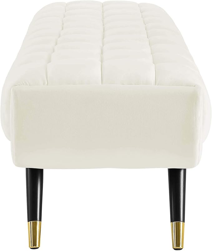 Modway Adept Mid-Century Modern Velvet Upholstered Tufted Accent Bench in Ivory