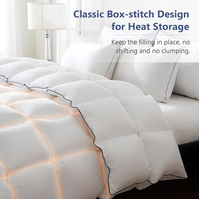 DOWNCOOL Feather Down Fiber Comforter California King Size, 100% Cotton Ultra Soft Fluffy Duvet Insert, All Season Luxurious Hotel Bed Comforter with Corner Tabs, White 104"x96"
